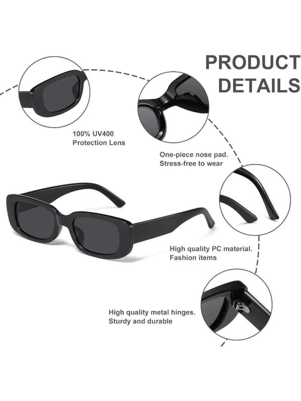 Women's Black Gradual Trendy Rectangle  Protection Cool Square Frame Sun Glasses